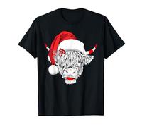 Scottish Highland Cow Christmas Santa Hat gift Pajama T-Shirt