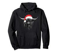 Scottish Highland Cow Christmas Santa Hat Pullover Hoodie