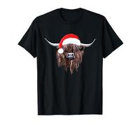 Scottish Highland Cow Christmas Santa Hat T-Shirt