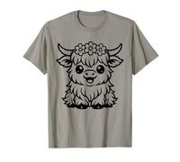 Scottish Highland Cow Cute Hairy Cow Farm Lover Flowers T-Shirt