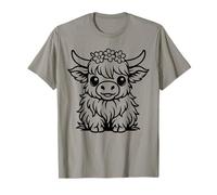 Scottish Highland Cow Cute Hairy Cow Farm Lover Flowers T-Shirt