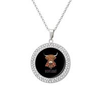 Scottish Highland Cow Fashion Women's Diamond Necklace Shiny Round Pendant Jewelry Romantic Gifts