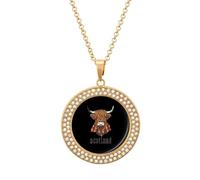 Scottish Highland Cow Fashion Women's Diamond Necklace Shiny Round Pendant Jewelry Romantic Gifts