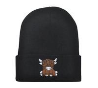 Scottish Highland Cow Hat Gloves For Women Cute Scottish Cow Knitted Hat Warm Hip Hop Hat For Winter Unisex Ski Hat, black, One Size