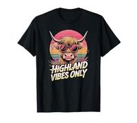 Scottish Highland Cow Highland Vibes Only Funny Retro Animal T-Shirt