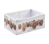 Scottish Highland Cow in A Natural Winter Collapsible Open Storage Bins, Foldable Toy Nursery Storage Basket Bin Cloth Cube Rectangular Organizer with Handles for Shelves Closet Home Decor