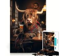 Scottish Highland Cow Jigsaw Puzzles 1000 Pieces for Adults Brain Skill Stress Release Exact Edge Wall Art Decor (38x52cm)