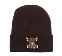 Scottish Highland Cow Knitted Hat Unisex Winter Accessory Warm Ski Hat with Matching Gloves as Stylish Women's Set, coffee, One Size