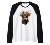 Scottish Highland Cow Messy Bun Scottish Highlander Cow Raglan Baseball Tee
