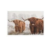 Scottish Highland Cow Prints Placemats For Dining Table Set Of 6 :: 18x12 Inch Easy To Clean Heat Resistant Waterproof Quality