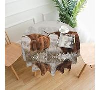 Scottish Highland Cow Prints Round Tablecloth =>> Washable Polyester Round Tablecloth-Perfect For Buffet Tables, Parties, Picnic Lunch. -60 Inch