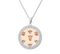 Scottish Highland Cow Round Pendant Necklace Diamond Edging Brilliant Personalized Jewelry Gifts for Women Silver-style