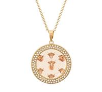 Scottish Highland Cow Round Pendant Necklace Diamond Edging Brilliant Personalized Jewelry Gifts for Women Golden-style