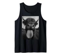 Scottish Highland Cow Selfie Tongue Out Funny Farmer Tank Top