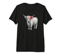Scottish Highland Cow Sketch Art Red Flower Premium T-Shirt
