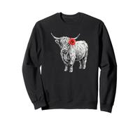 Scottish Highland Cow Sketch Art Red Flower Sweatshirt
