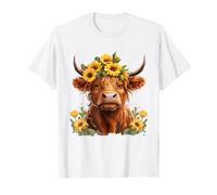 Scottish Highland Cow Sunflower Heifer Country Farmer Girls T-Shirt