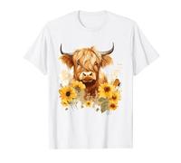Scottish Highland Cow Sunflowers Heifer Country Farmer Girl T-Shirt