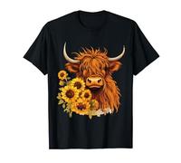 Scottish Highland Cow Sunflowers Heifer Country Farmer Girl T-Shirt