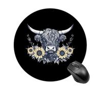 Scottish Highland Cow Sunflowers Mouse Pad Round Mousepads Desk Mat for Office Laptops