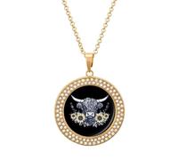 Scottish Highland Cow Sunflowers Multicolored Diamond Necklace Dainty Round Pendants Jewelry for Women Golden-style
