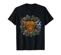 Scottish Highland Cow Thistle Scotland Flag Saltire Wings T-Shirt