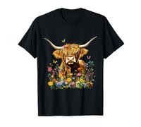 Scottish Highland Cow Wildflowers Wild Animal Mountain T-Shirt