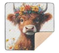 Scottish Highland Cow with Floral Crown Cute Foldable Baby Gym & Activity Mat for Floor Lightweight Baby Crawling Mat for Baby Kids Toddlers Infants, 50'' x 50''