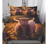 Scottish Highland Cows Duvet Cover 3D Bedding Set Soft Brushed Microfiber Comforter Cover with Zipper Closure Quilt Cover with Pillowcase for Kids Teenagers Adult 3 Pieces Double (200x200cm)