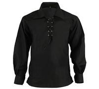 Scottish Highland Jacobite Jacobean Ghillie Kilt Shirt Black 2XL, Black, XXL