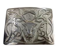 Scottish Highland Kilt Belt Buckle Stag Head Design Antique/Chrome/Gold Finish (Chrome)