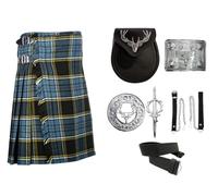 Scottish Highland Traditional Kilt Set Tartan Kilt with Stag Head Sporran, Chain, Belt, Buckle, Brooch (Anderson Modern, 46" Inches Naval Waist)