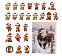 Scottish Highlander Christmas Advent Countdown Calendar 2025 | 24 Days 2D Acrylic Ornaments Countdown | Festive Highland Cow Pendant - for Car Interior Mirror Tree Wall Door Window Party Family Home