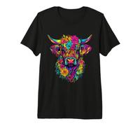 Scottish Highlander Cow Messy Bun Scottish Highland Cow Premium T-Shirt