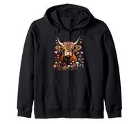 Scottish Highlander Cow Messy Bun Scottish Highland Cow Zip Hoodie