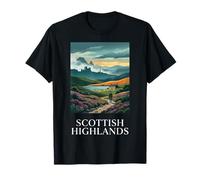 Scottish Highlands Landscape Castle Heather Mountain Design T-Shirt