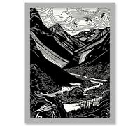 Scottish Highlands Mountain River Modern Landscape Artwork Framed Wall Art Print A4 Artery8 Light Grey One Size