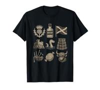 Scottish Icons Grid Highland Cow, Nessie, Castle More Scot T-Shirt