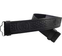 Scottish Kilt Belt with Buckle Antique Finish, various style buckle Thistle, Celtic Knot 2.25" Wide Black Leather belt 4 size, Highland Wear (XXL Belt, Lion Rampant Belt, Thistle cross Knot)