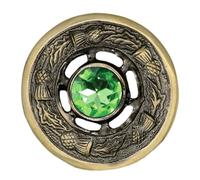 Scottish Kilt Brooch 2" Antique Brass, Multi Colour Stone, Thistle Fly Plaid & Shawl Pin, Luxury Highland Dress Accessory for Women (Antique - Irish Green)