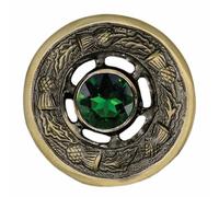 Scottish Kilt Brooch 2" Antique Brass, Multi Colour Stone, Thistle Fly Plaid & Shawl Pin, Luxury Highland Dress Accessory for Women (Antique - Green)