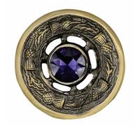 Scottish Kilt Brooch 2" Antique Brass, Multi Colour Stone, Thistle Fly Plaid & Shawl Pin, Luxury Highland Dress Accessory for Women (Antique - Purple)