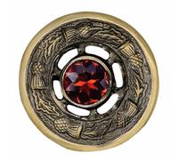 Scottish Kilt Brooch 2" Antique Brass, Multi Colour Stone, Thistle Fly Plaid & Shawl Pin, Luxury Highland Dress Accessory for Women (Antique - Brown)