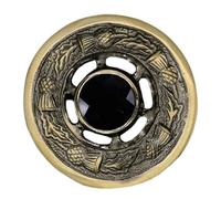 Scottish Kilt Brooch 2" Antique Brass, Multi Colour Stone, Thistle Fly Plaid & Shawl Pin, Luxury Highland Dress Accessory for Women (Antique - Black)