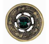 Scottish Kilt Brooch 2" Antique Brass, Multi Colour Stone, Thistle Fly Plaid & Shawl Pin, Luxury Highland Dress Accessory for Women (Antique - Bottle Green)