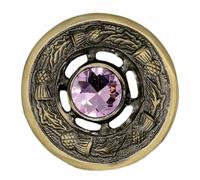 Scottish Kilt Brooch 2" Antique Brass, Multi Colour Stone, Thistle Fly Plaid & Shawl Pin, Luxury Highland Dress Accessory for Women (Antique - Pink)