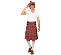 Scottish Kilt Costume Accessory - Red Tartan Kilt with Attached Sporran - Scotland Burns Night St Andrews Day Fancy Dress Costume Accessory Comfy