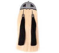 Scottish Kilt Dress Sporran Original Horse Hair 3 Tassels Celtic Thistle Cantle Antique and Silver Sporrans Leather Black Chain Belt (White Hair with 2 Black Tassels Lion Rampant Cantle)