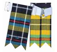 Scottish Kilt Flashes for Men - Traditional Kilt Hose Socks Flash Tartan and Plain with Heavy Buckle Adjusters, Acrylic Wool Garters Pointed - Perfect for Highland Attire (Cornish)