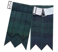 Scottish Kilt Flashes for Men - Traditional Kilt Hose Socks Flash Tartan and Plain with Heavy Buckle Adjusters, Acrylic Wool Garters Pointed - Perfect for Highland Attire (Black Watch)